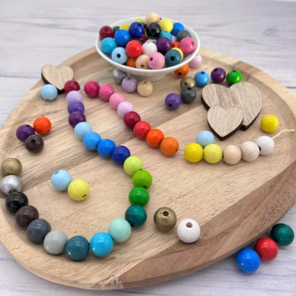 Perles de bois 12 mm • 25 pièces — Kiki-Ena Matériel de bricolage Bois naturel