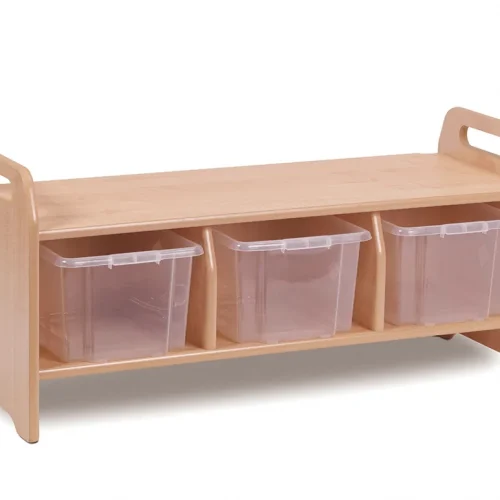 Banc de rangement (grand) avec 3 bacs transparents — Millhouse Lernspielzeug Schule
