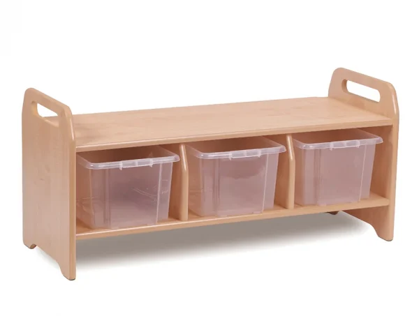 Banc de rangement (grand) avec 3 bacs transparents — Millhouse Lernspielzeug Schule