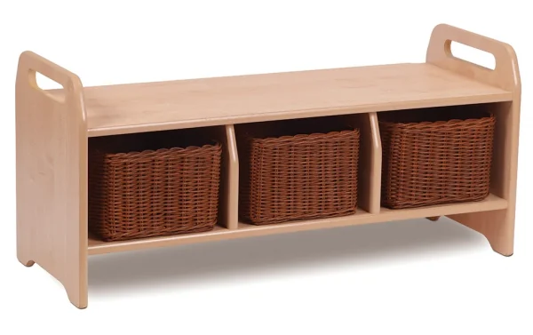 Banc de rangement (grand) avec 3 paniers — Millhouse Lernspielzeug Schule