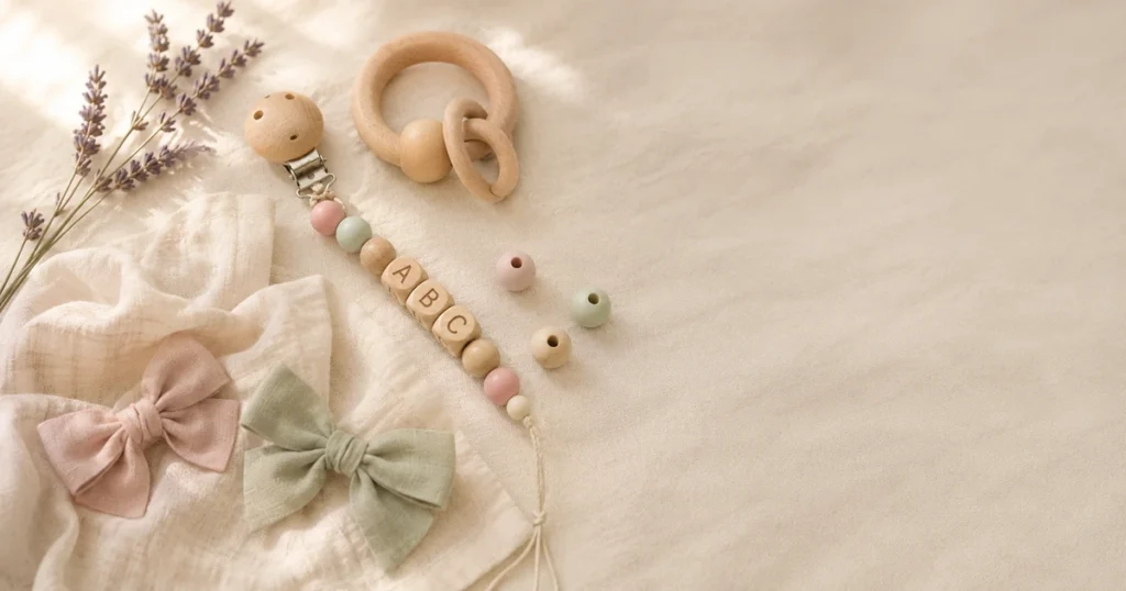 Cadeau de bébé personnalisé avec perles de nom