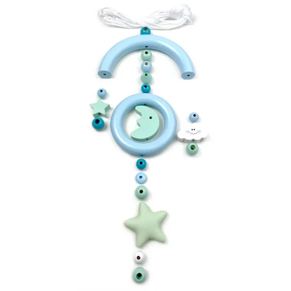 Ensemble de création Mobile bébé, Lune et Étoiles bleu ciel — Kiki-Ena Matériel de bricolage Bois naturel