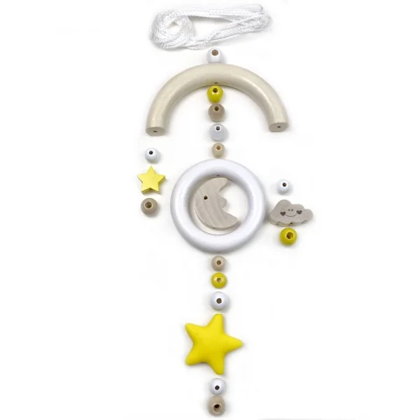 Kit de bricolage Mobile bébé, Lune et étoiles jaune — Kiki-Ena Matériel de bricolage Bois naturel