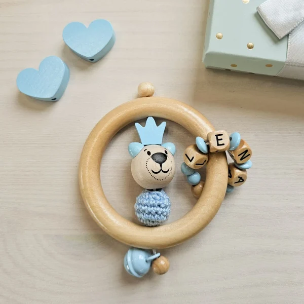 Kit créatif Jouet de préhension Ours avec Couronne Bleu bébé — Kiki-Ena Matériel créatif Bois naturel