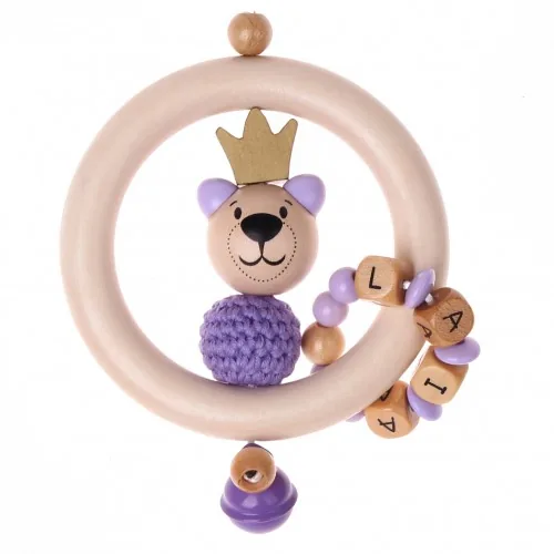 Kit créatif Anneau de dentition Ours avec couronne mauve — Kiki-Ena Matériel de bricolage Bois naturel