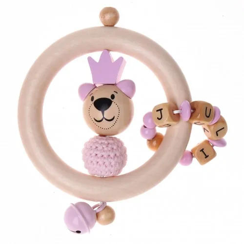Coffret bricolage Anneau de préhension Ours avec couronne rose — Kiki-Ena Matériel de bricolage Bois naturel
