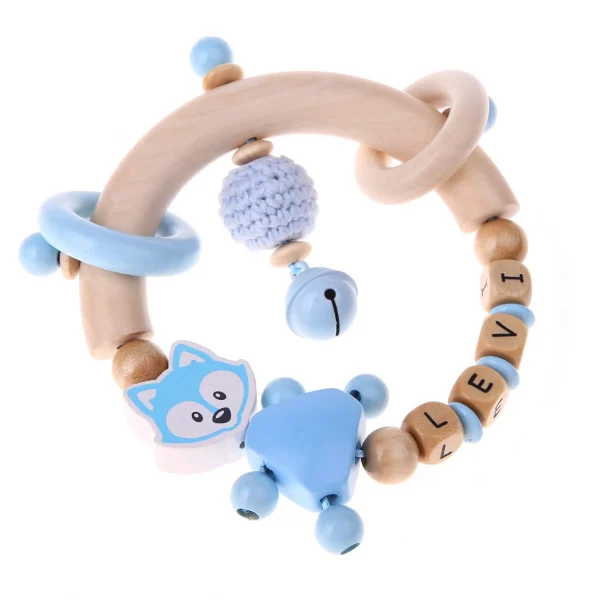 Ensemble artisanal Anneau de dentition Renard bleu bébé — Kiki-Ena Matériel artisanal Bois naturel