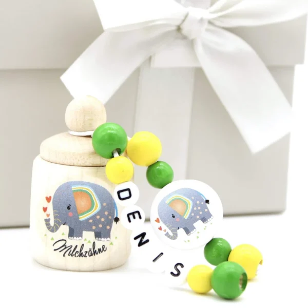 Kit de loisirs créatifs Boîte à dents de lait Éléphant avec Nom — Kiki-Ena Matériel de loisirs créatifs Bois naturel