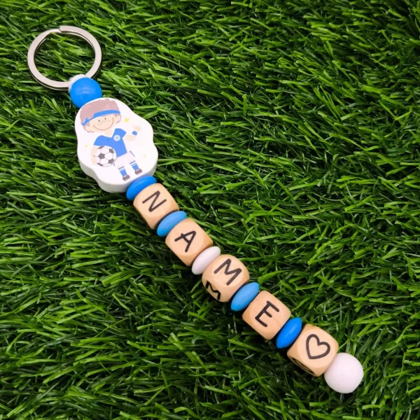 Kit créatif Porte-clés « Footballeur » • bleu — Kiki-Ena Matériel créatif Bois naturel