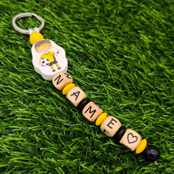 Kit créatif Porte-clés « Footballeur » • jaune — Kiki-Ena Matériel créatif Bois naturel