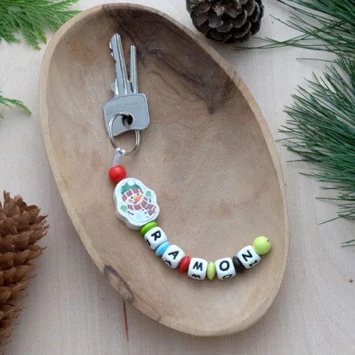 Ensemble artisanal Porte-clé Bonhomme de Neige — Kiki-Ena Matériel artisanal Bois naturel