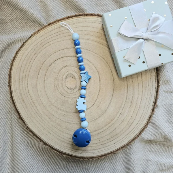 Kit créatif Chaîne à tétine Bleu II — Kiki-Ena Matériel créatif Bois naturel