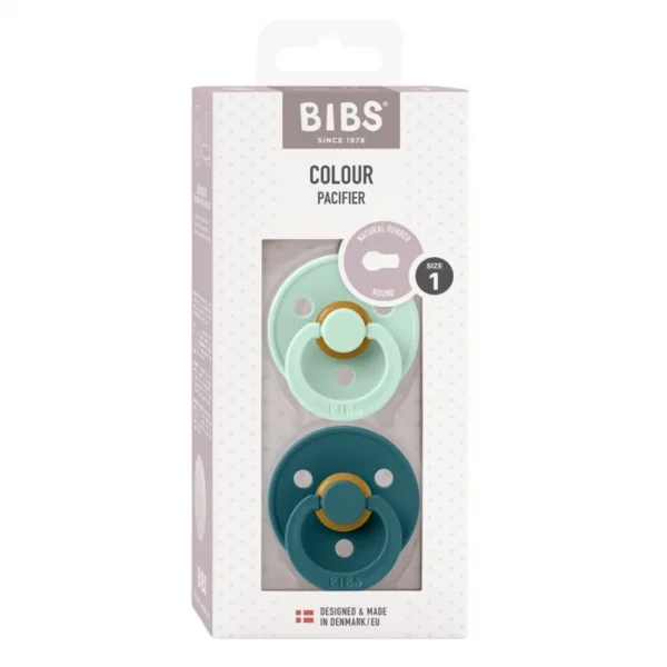 Sucette BIBS Colour Pack de 2, Taille 1, Nordic Mint/Forest Lake — Matériel créatif Kiki-Ena Bois naturel