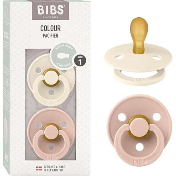 Sucette BIBS Colour Pack de 2, Taille 1, Vanille/Blush — Matériel créatif Kiki-Ena Bois naturel