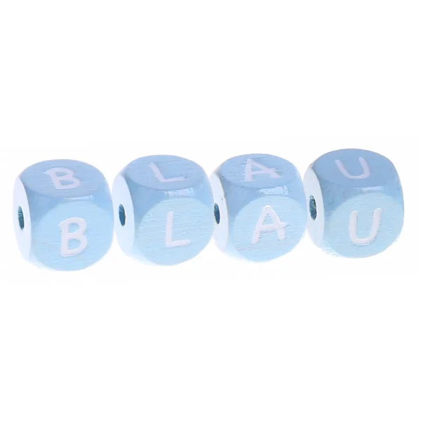 Perles lettres Bleu bébé 10x10 mm — Kiki-Ena Matériel créatif Bois naturel
