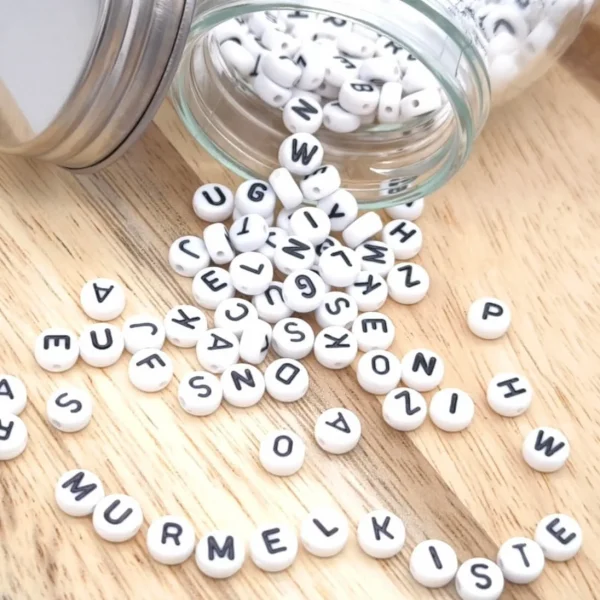 Mélange de perles alphabet Plastique • Ø 7 mm • blanc • 25 g — Kiki-Ena Fournitures de loisirs créatifs Bois naturel