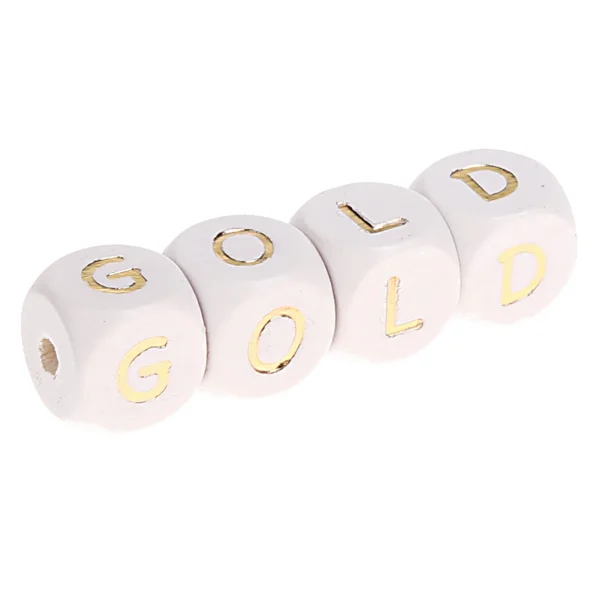 Perles alphabet blanc-or 10 mm x 10 mm — Kiki-Ena Matériel de bricolage Bois naturel