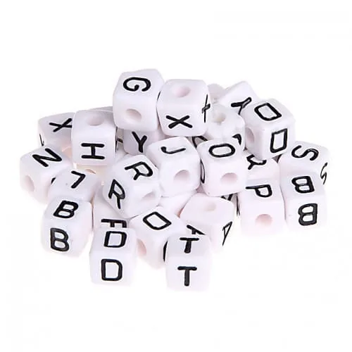 Cubes lettres Plastique 10x10 mm blanc/noir • 10 pcs — Kiki-Ena Matériel créatif Bois naturel