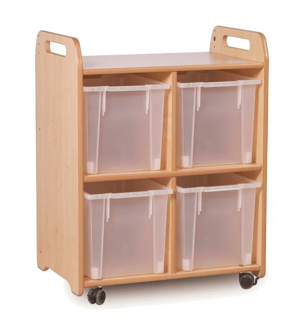 Rangement Discovery avec 4 étagères transparentes (2 colonnes) — Millhouse Jeux Éducatifs École