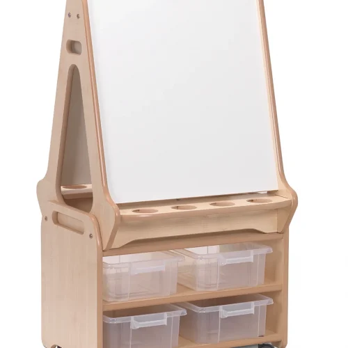 Chevalet tableau blanc double face 2 stations avec chariot de rangement haut — Millhouse Jouets Éducatifs École