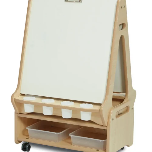 Chevalet tableau blanc double face 2 stations avec chariot de rangement bas — Millhouse Jouets Éducatifs École