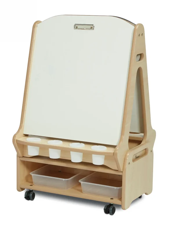 Chevalet tableau blanc double face 2 stations avec chariot de rangement bas — Millhouse Jouets Éducatifs École