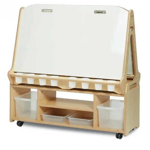 Chevalet tableau blanc double face 4 stations avec chariot de rangement haut — Millhouse Jouets Éducatifs École