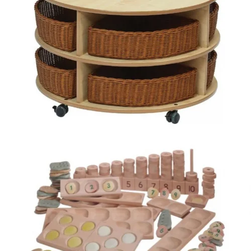Unité de rangement circulaire mobile à deux niveaux avec paniers & Kit Mathématiques intérieur — Millhouse Jeu éducatif École