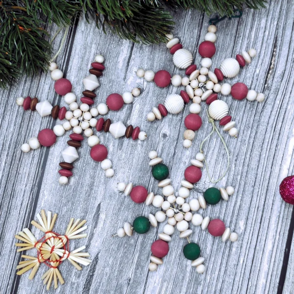 Ensemble de 3 Étoiles Fil Noël — Kiki-Ena Matériel de Bricolage Bois Naturel