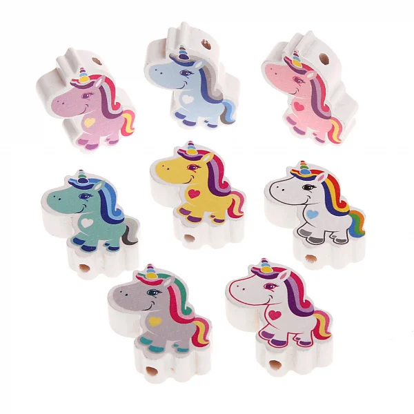 Perle à motif Licorne — Kiki-Ena Matériel de bricolage Bois naturel