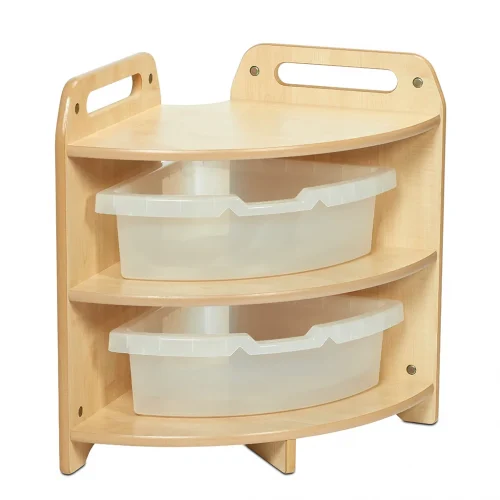 Étagère d'angle haute, 90°, avec 2 bacs transparents — Millhouse Lernspielzeug Schule