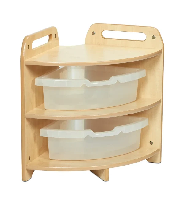 Étagère d'angle haute, 90°, avec 2 bacs transparents — Millhouse Lernspielzeug Schule