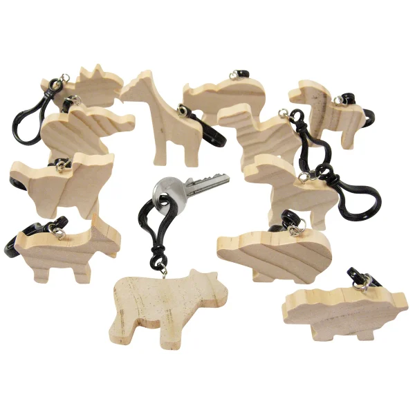 Porte-clés figurines bois animaux lot de 12 — Eduplay jouet pédagogique crèche