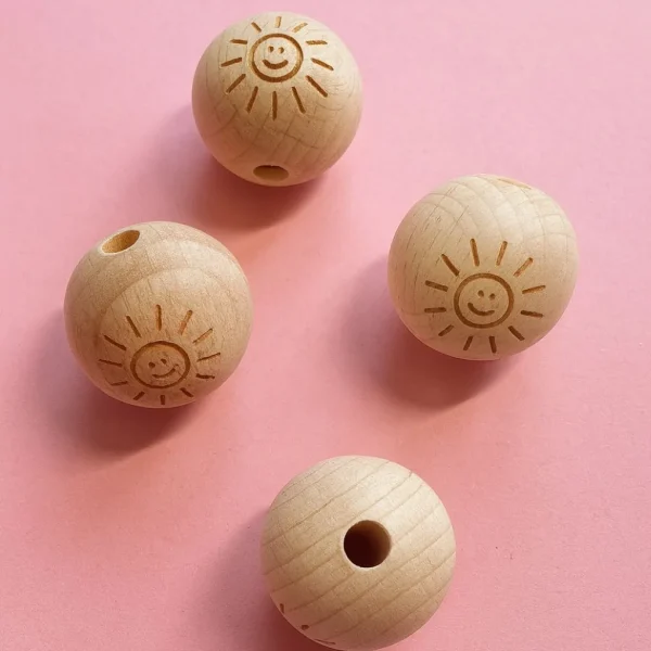 Perle de bois gravée Soleil 15 mm — Kiki-Ena Matériau de bricolage Bois naturel