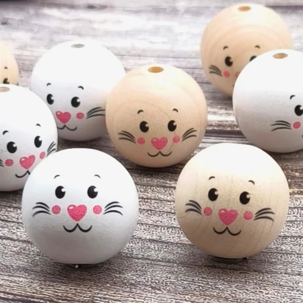 Perle en bois avec Visage "Lapin" — Kiki-Ena Matériel de loisirs créatifs Bois naturel
