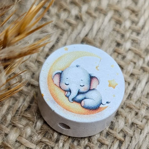 Perle en bois « Éléphant endormi » Disque — Kiki-Ena matériel créatif bois naturel