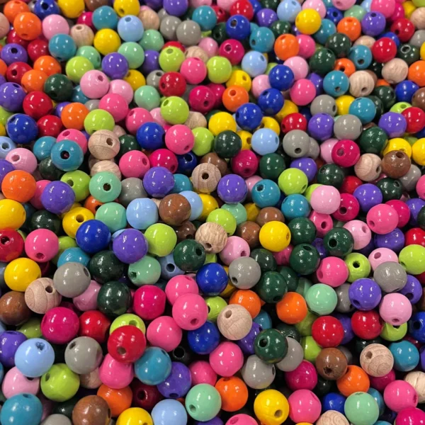 Mélange de perles de bois • 10 mm • 100 g • SOLDES — Kiki-Ena Matériel de bricolage Bois naturel
