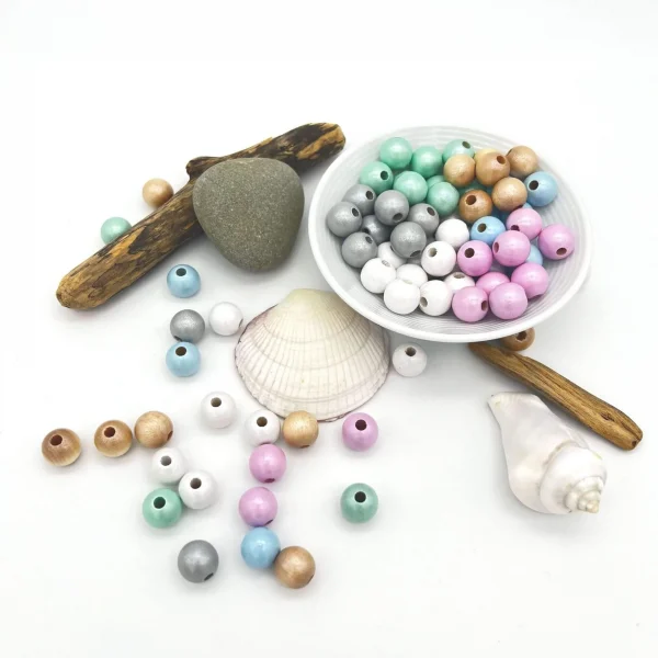 Perles Bois Nacre 10 mm • 50 pièces — Kiki-Ena Matériel créatif Bois naturel