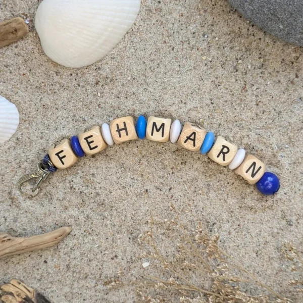 Porte-clés en perles de bois "Fehmarn Blau" — Kiki-Ena Matériel de création Bois naturel