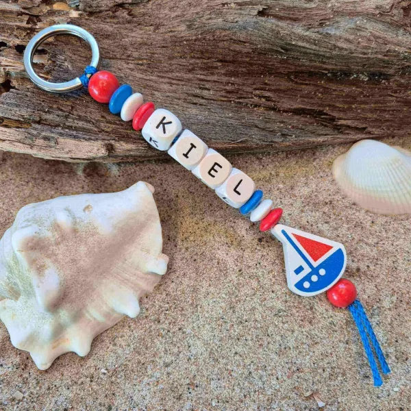 Porte-clés Perles en bois « Kiel Schiffchen » Kit créatif — Kiki-Ena Matériel de loisirs créatifs Bois naturel