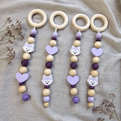 Pendentif perles bois pour arche d'activité « Renard lilas » kit créatif — Kiki-Ena matériel de loisir créatif bois naturel