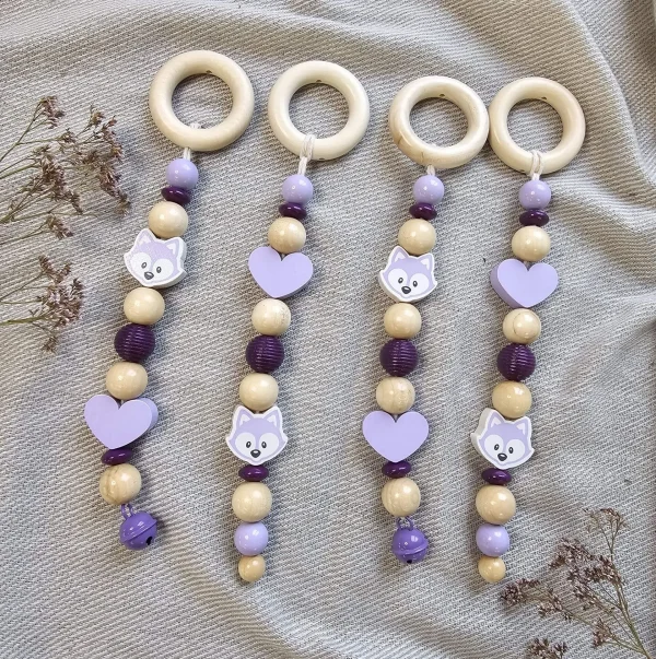 Pendentif perles bois pour arche d'activité « Renard lilas » kit créatif — Kiki-Ena matériel de loisir créatif bois naturel