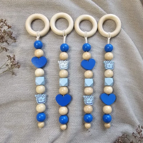 Pendentif perles bois pour arche d'activité « Couronne bleue » kit créatif — Kiki-Ena matériel de loisir créatif bois naturel