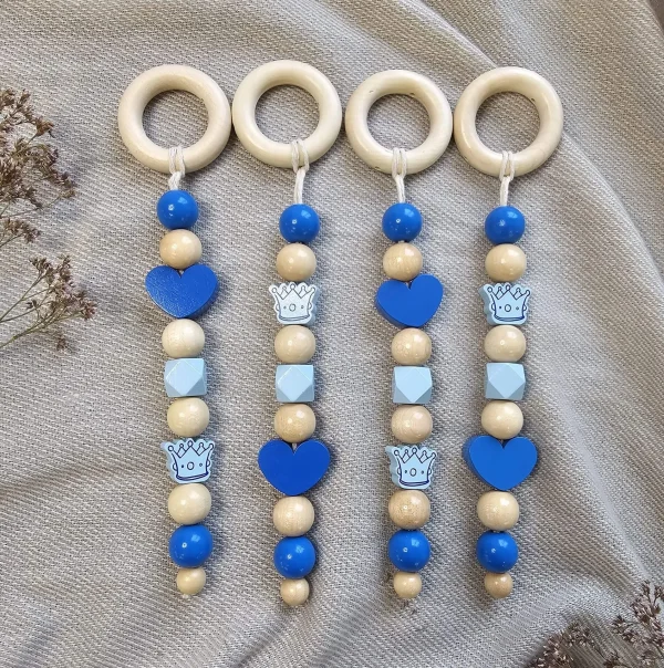 Pendentif perles bois pour arche d'activité « Couronne bleue » kit créatif — Kiki-Ena matériel de loisir créatif bois naturel