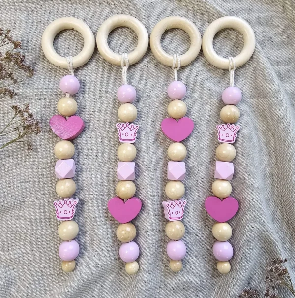 Pendentif perles bois pour arche d'activité « Couronne rose » - kit créatif — Kiki-Ena matériel de loisir créatif bois naturel
