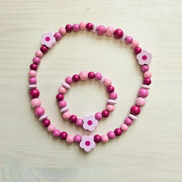 Chaîne de perles de bois et bracelet "Fleur" Kit créatif — Kiki-Ena matériel de bricolage bois naturel