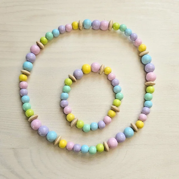 Chaîne de perles de bois et bracelet "Pastel" Kit créatif — Kiki-Ena matériel de bricolage bois naturel
