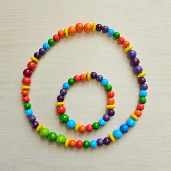 Chaîne de perles de bois et bracelet "Arc-en-ciel" Kit créatif — Kiki-Ena matériel de bricolage bois naturel
