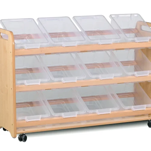 Bac de rangement basculant avec 12 bacs transparents — Millhouse Jeux Éducatifs École