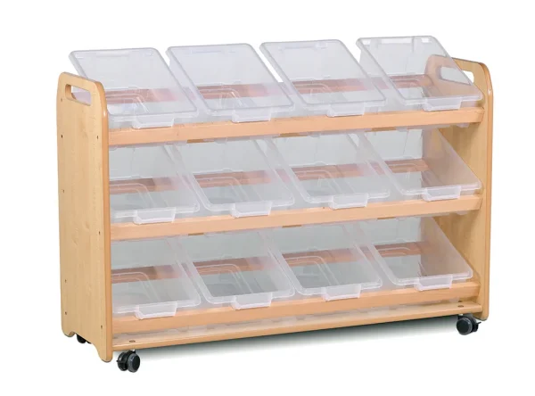 Bac de rangement basculant avec 12 bacs transparents — Millhouse Jeux Éducatifs École